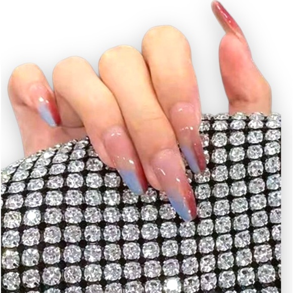 NIB Red & Blue 24pcs Long Coffin Fake Nail & 1 pc Nail File & 1 sheet Tape - Picture 1 of 7